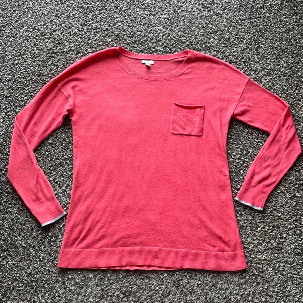 Gap Womens Coral Pink Silk Blend Knit Sweater Long Sleeve Pocket Top Size M